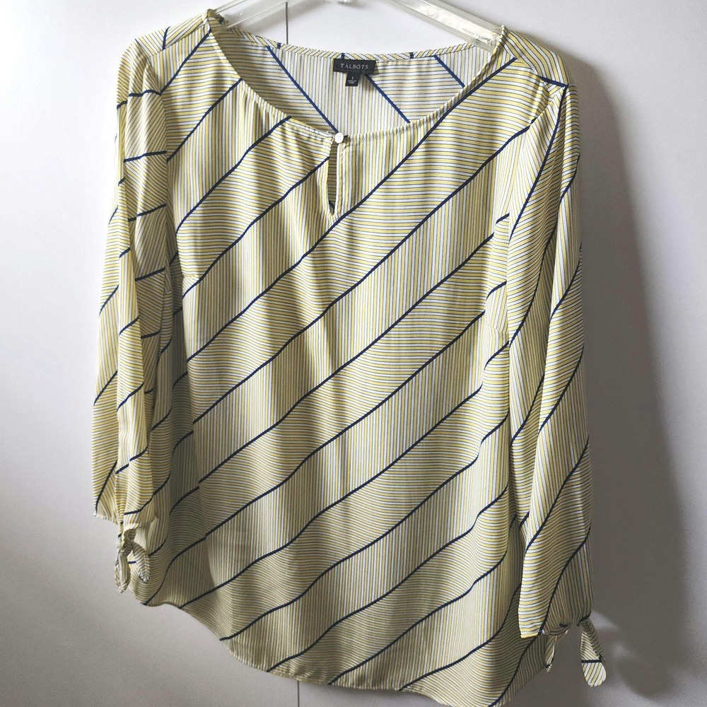 L Talbots tunic office business casual herringbone stripe tie sleeve